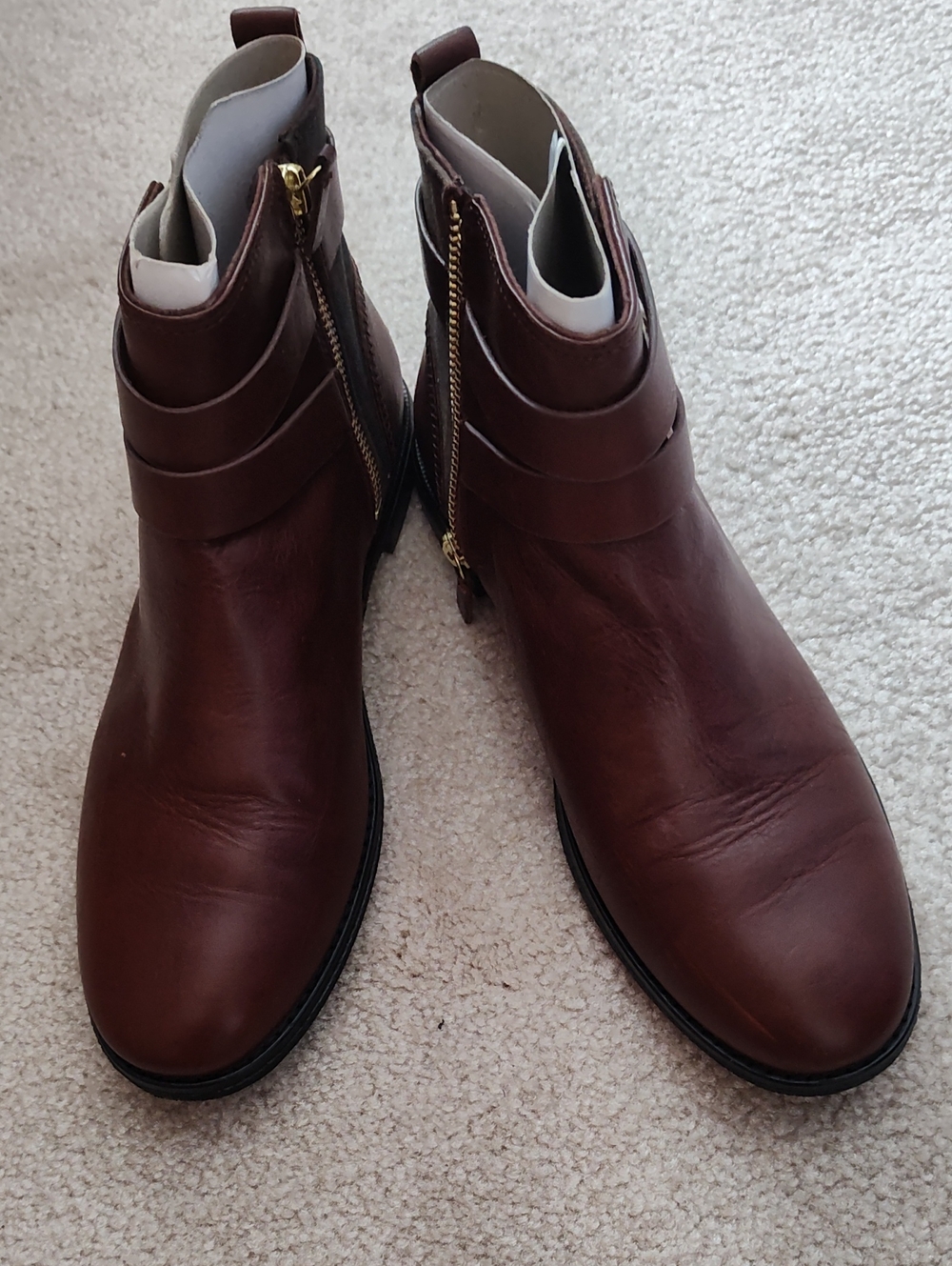Sperry Women’s Brown Leather Ankle Boots with Gold Zipper